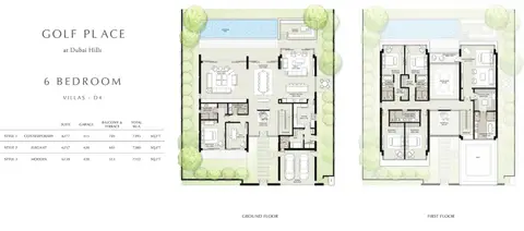 Golf Place Villas: 6-bedroom-Villa-D4, 7,393 sq ft 户型图