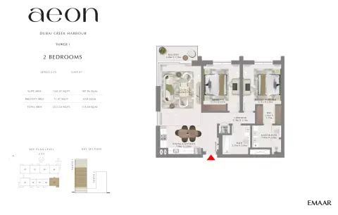 Aeon: Floor plan T2 _ Type G, 1,233 sq ft