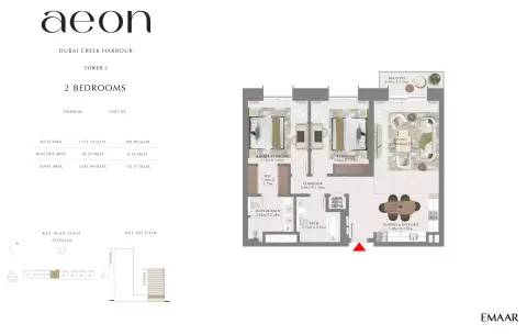 Aeon: Floor plan T2 _ Type B, 1,243 sq ft