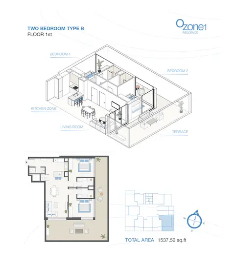 Ozone1 Residences at JVC: Floor plan Type B, 1,538 sq ft
