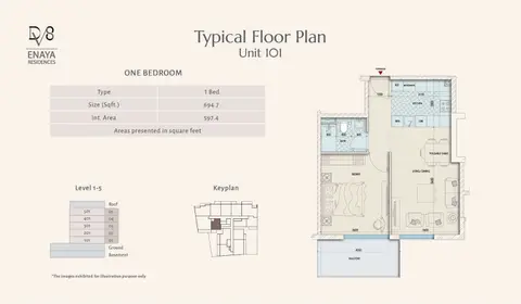 Enaya Residences at JVT: Floor plan Unit 101, 695 sq ft