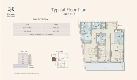 Enaya Residences at JVT: Floor plan Unit 102, 1,374 sq ft