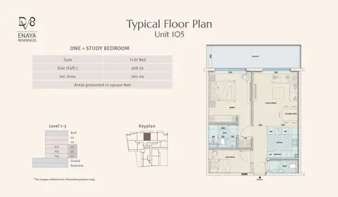 Enaya Residences at JVT: Floor plan Unit 105, 938 sq ft