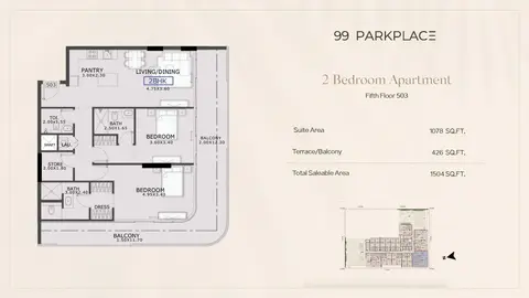 99 Park Place: Floor plan Unit 503, 1,504 sq ft