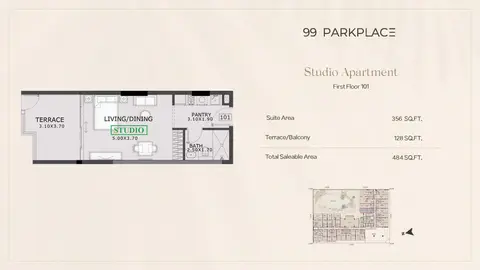99 Park Place: Floor plan Unit 101, 484 sq ft