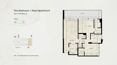 ذا روف ريزيدنس: مخطط الطابق TYPE E, 1,342 sq ft