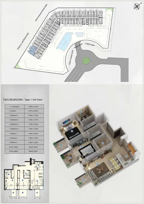Farhad Residence: Floor plan 2-Bedroom-Type-1-3rd-Floor, 1,089 sq ft