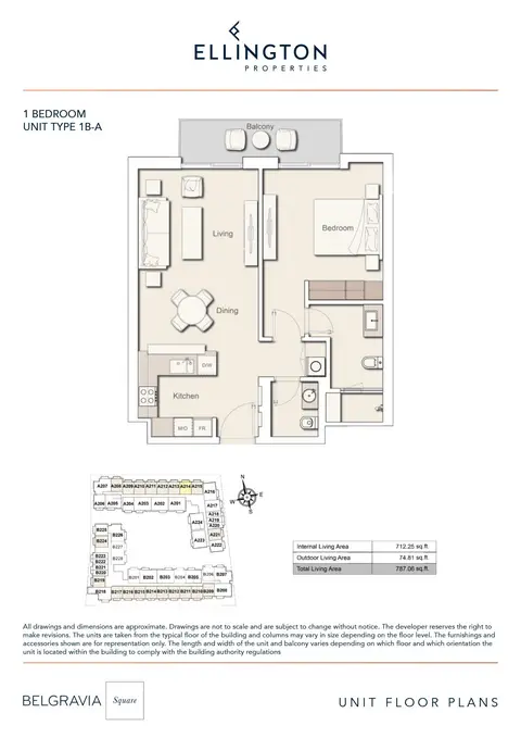 Belgravia Square: Floor plan TYPE 1B-A, 787 sq ft