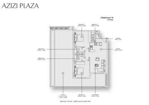 Azizi Plaza: Floor plan Type 1A