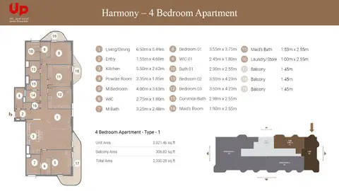 Takaya Harmony at Motor City: Type-1, 2,330 sq ft 户型图
