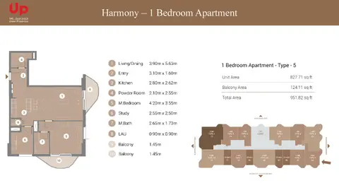 Takaya Harmony at Motor City: Type-5, 952 sq ft 户型图