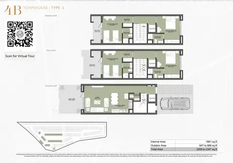 بيانكا تاون هاوس: مخطط الطابق Type A, 2,347 sq ft