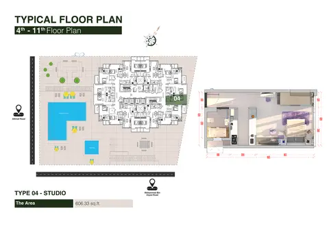 Regina Tower: Floor plan Studio Type 04, Size 606 Sq Ft, 606 sq ft