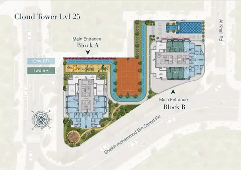Cloud Twin Tower: Floor plan One and Two BR, Level 25