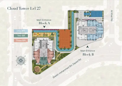 Cloud Twin Tower: Floor plan One, Two and Three BR, Level 27