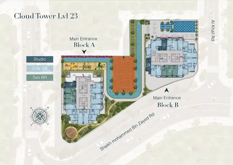 Cloud Twin Tower: Floor plan Studio, One and Two BR, Level 23