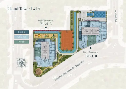 Cloud Twin Tower: Floor plan Studio, One and Two BR, Level 4