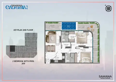سمانا كاليفورنيا 2: مخطط الطابق 2 Bedroom, 205