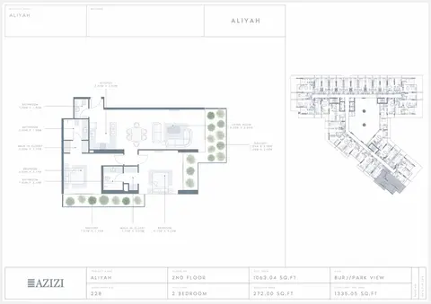 Aliyah Serviced Apartments: Floor plan Unit 228, 1,335 sq ft