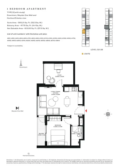 Sobha Creek Vistas: Floor plan TYPE B, 613 sq ft