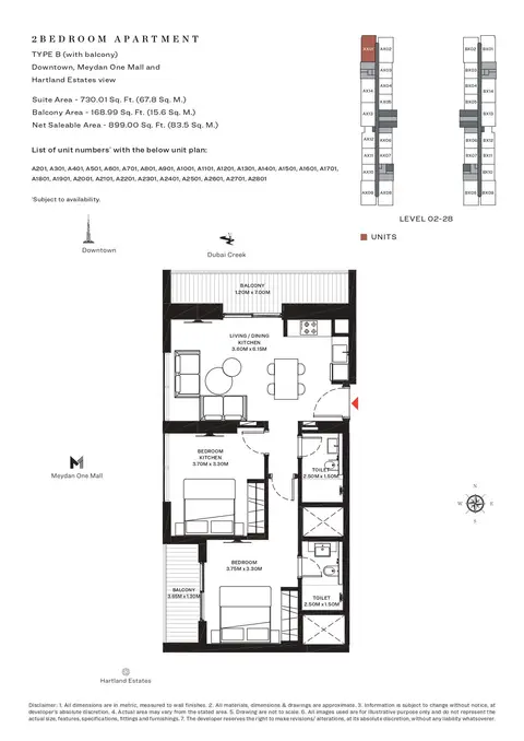 Sobha Creek Vistas: Floor plan TYPE B, 899 sq ft