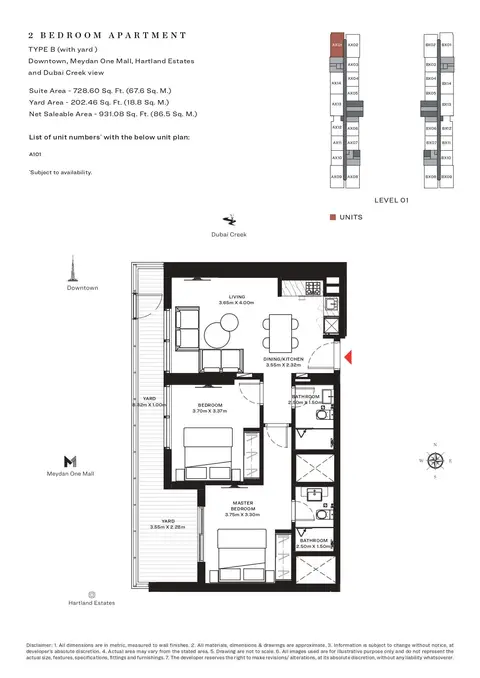 Sobha Creek Vistas: Floor plan TYPE B, 931 sq ft