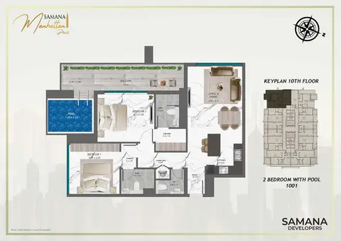 Samana Manhattan 2: Floor plan Unit 1001, Private Pool