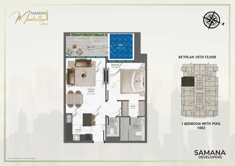 Samana Manhattan 2: Floor plan Unit 1002, Private Pool