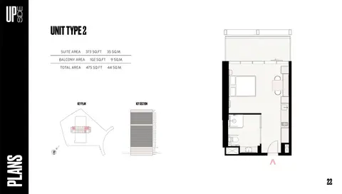 أبسايد الخليج التجاري: مخطط الطابق Type 2, 475 sq ft