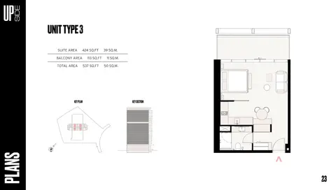 أبسايد الخليج التجاري: مخطط الطابق Type 3, 537 sq ft