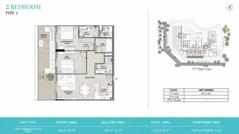 ريف 1000 في دي إل آر سي: مخطط الطابق TYPE 5 (UNIT 107 & 108), 1,210 sq ft