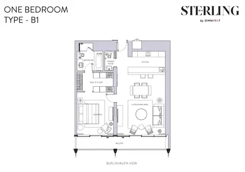 Sterling Tower: Floor plan 1BR-Type-B1