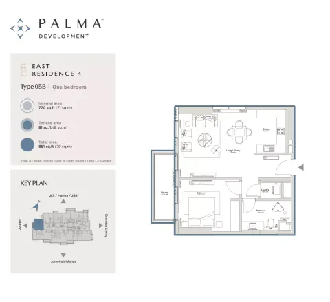 East Residence 4 At Serenia District: Floor plan Type 05B, 851 sq ft