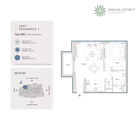 East Residence 4 At Serenia District: Floor plan Type 06B, 851 sq ft
