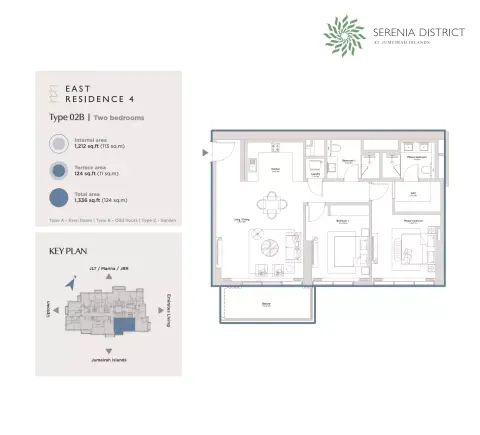 East Residence 4 At Serenia District: Floor plan Type 02B, 1,336 sq ft