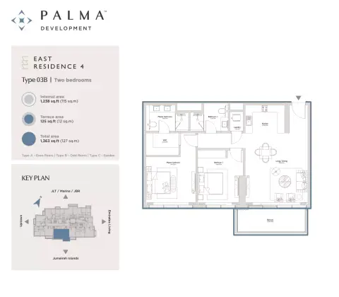 East Residence 4 At Serenia District: Floor plan Type 03B, 1,363 sq ft