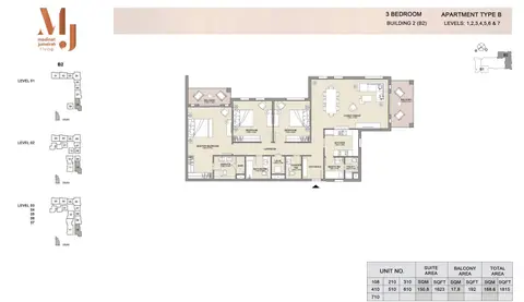 Madinat Jumeirah Living Apartments: Floor plan 3 Bedroom B 2, Type B, Levels 1 to 7, Size 1815 sq.ft, 1,815 sq ft