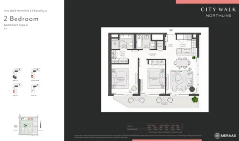 سيتي ووك نورثلاين: مخطط الطابق Type A, 1,128 sq ft
