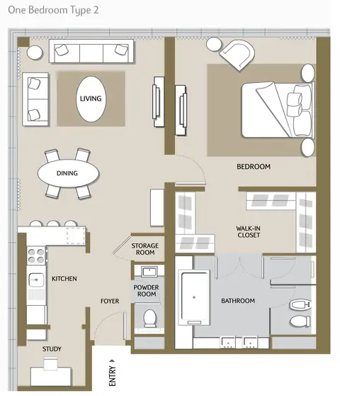 The Palm Tower: Floor plan One-Bedroom-Type-2, 2,089 sq ft