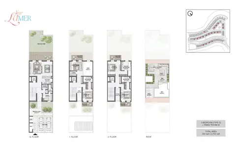 Sur La Mer: Планировка 3 Bedroom Type D, Size 3705 sq.ft, 3,705 sq ft