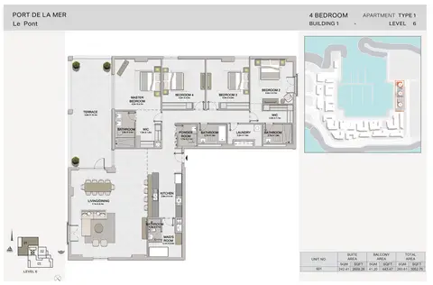 La Sirene Port De La Mer: Floor plan 4-BR, Type-1, Level-6, Size-3052.75 sq.ft, 3,053 sq ft