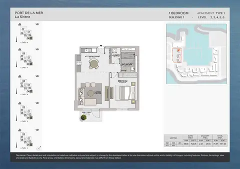 La Sirene Port De La Mer: Floor plan Type 1, Level 2,3,4,5,6, 792 sq ft