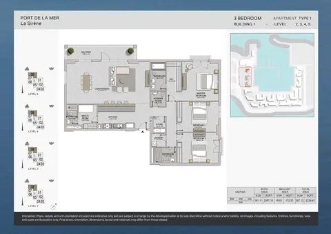 La Sirene Port De La Mer: Floor plan Type 1, Level 2,3,4,5, 2,229 sq ft