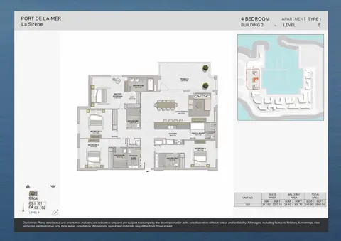 La Sirene Port De La Mer: Floor plan Type 1, Level 5, 2,593 sq ft