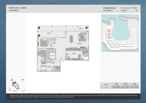 La Sirene Port De La Mer: Floor plan Type 1, Level 6, 8,086 sq ft