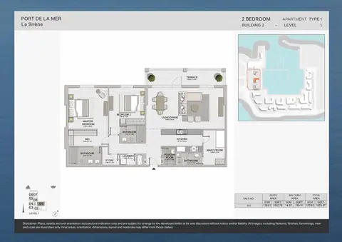La Sirene Port De La Mer: Floor plan Type 1, Level 1, 1,654 sq ft