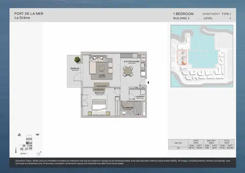 La Sirene Port De La Mer: Floor plan Type 1, Level 1, 823 sq ft