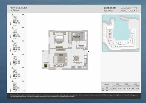 La Sirene Port De La Mer: Floor plan Type 1, Level 1,2,3,4,5,6, 797 sq ft