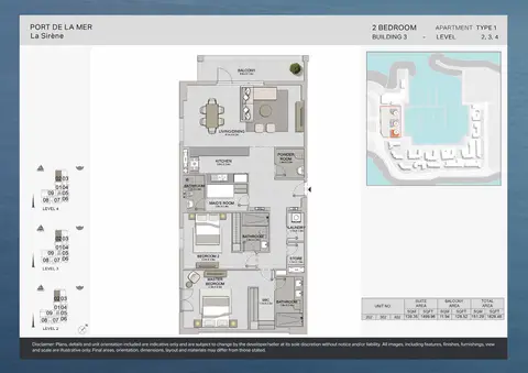 La Sirene Port De La Mer: Floor plan Type 1, Level 2, 3, 4, 1,628 sq ft