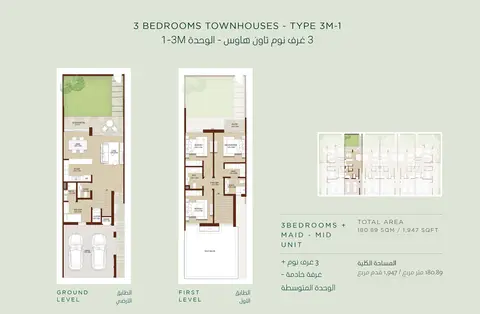 La Rosa at Villanova: Floor plan 3 Bedroom Townhouses Type 3 M 1 Size 1947 sq.ft, 1,947 sq ft